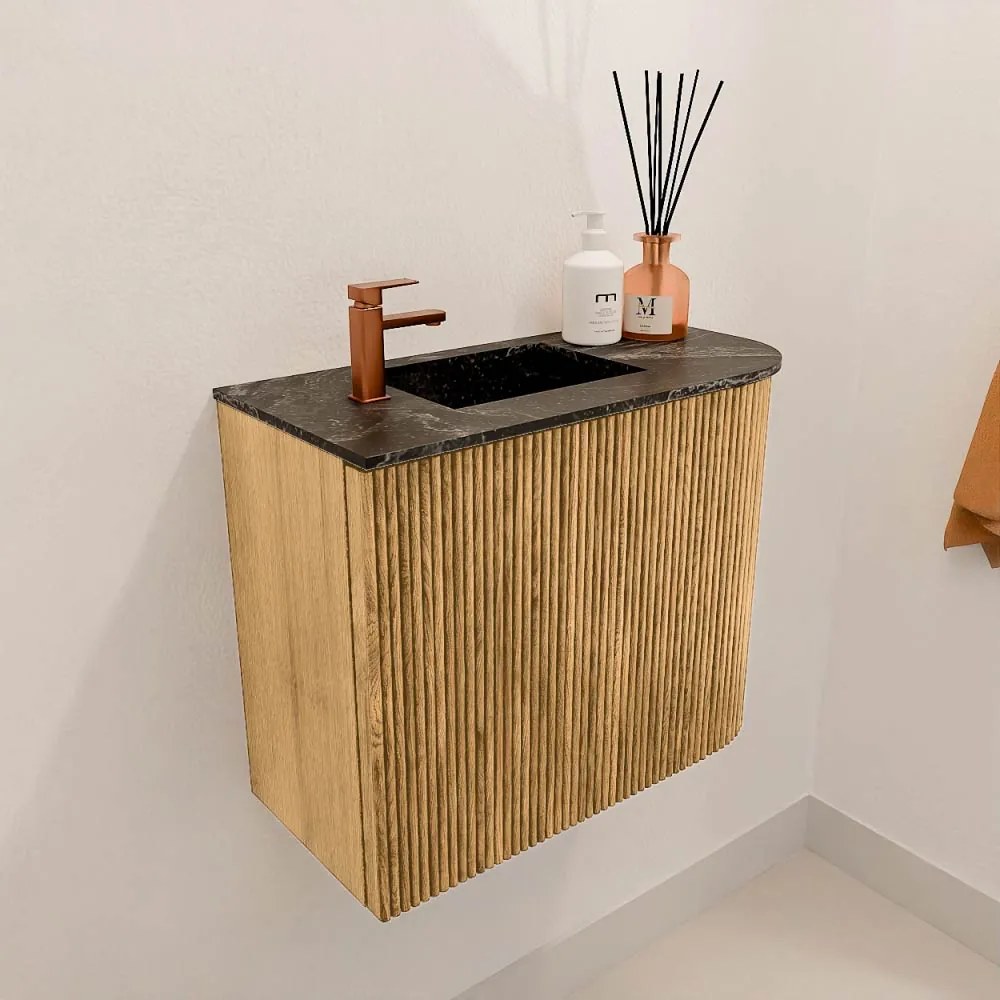 Mondiaz Joya DLux 50cm toiletmeubel ronding rechts oak met wastafel faye links 1 kraangat lava