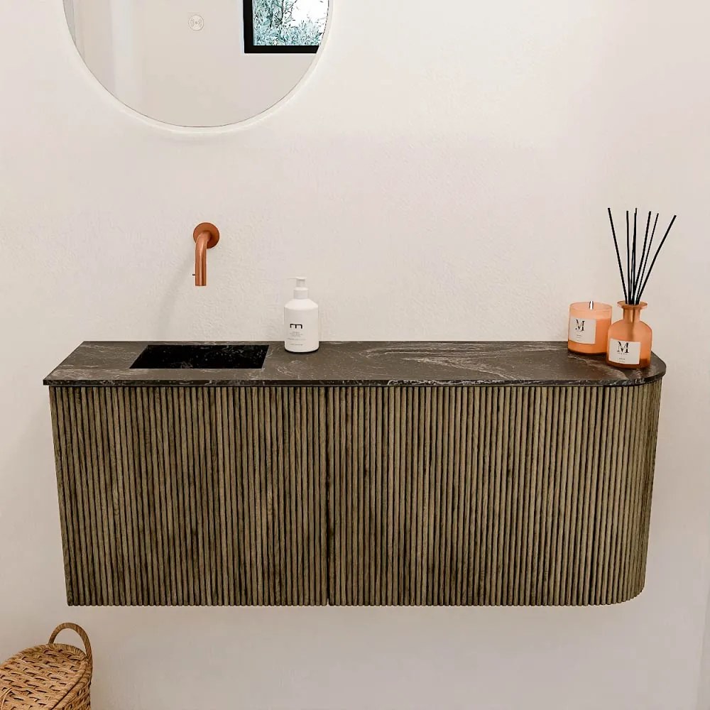 Mondiaz Joya DLux 100cm toiletmeubel ronding rechts dusk met wastafel faye links zonder kraangat lava