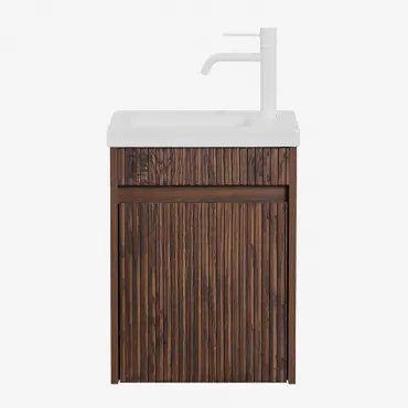 Narek Zwevend Houten Badkamermeubelset Met Geïntegreerde Wastafel Donker Hout & Spiegelloze & Wit ↑20 Cm Met Aftapkraan Zonder - Sklum