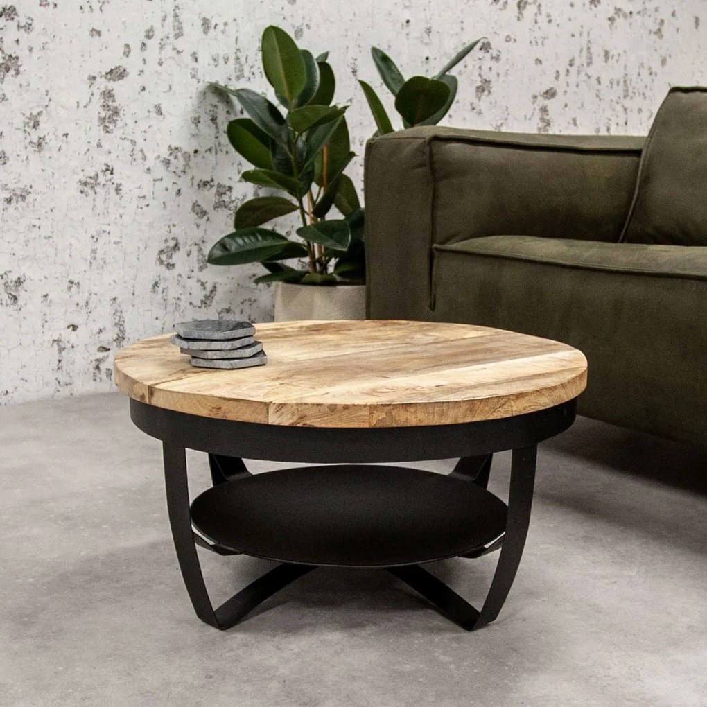 Dimehouse | Salontafel Baldo diameter 90 cm x hoogte 43 cm x dikte 3 cm bruin salontafels mangohout tafels meubels | NADUVI outlet
