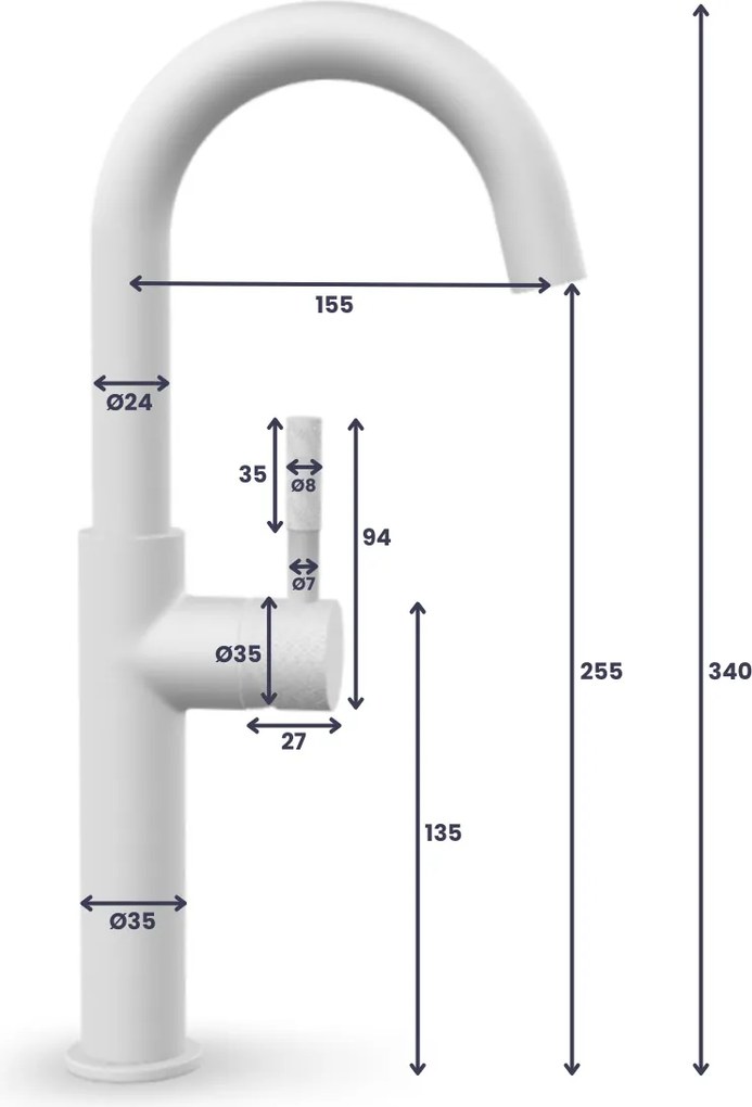 Saniclear Highriser Curved wastafelkraan geborsteld koper
