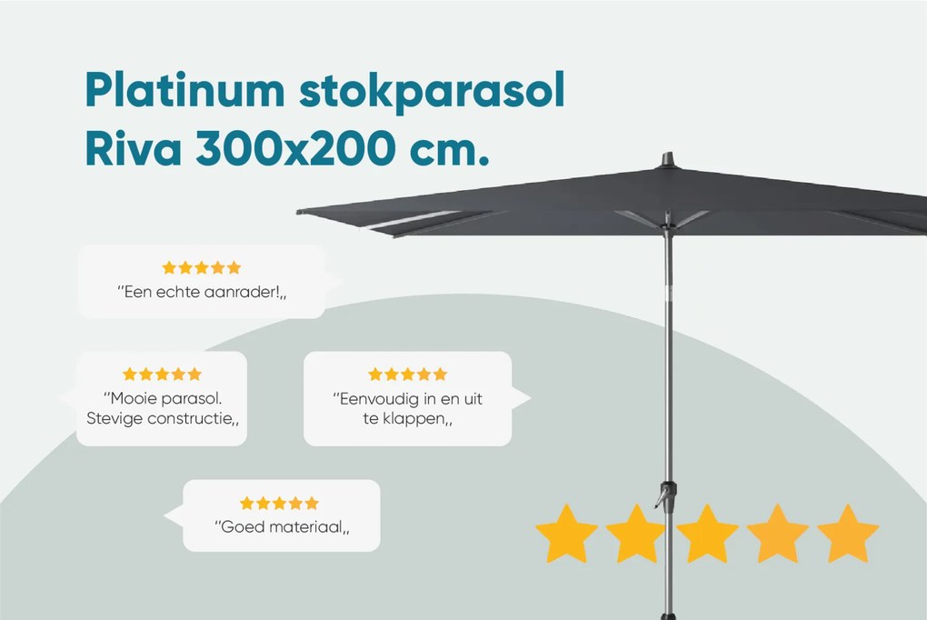 Platinum Riva stokparasol 3x2 m. - Light grey