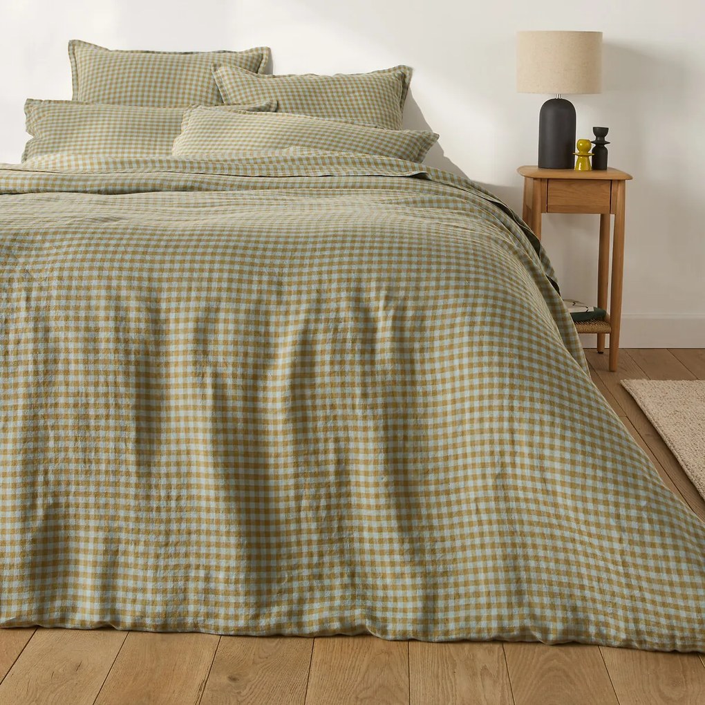 Plat laken in gewassen linnen, Acélie olijf/opaline