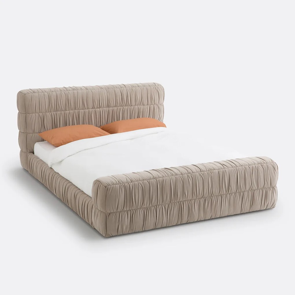 Bed in fluweel met lattenbodem, Marcio