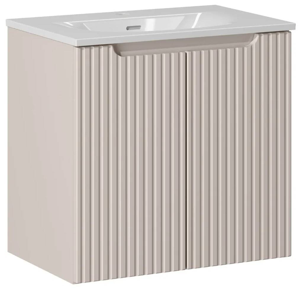Comad Nova Cashmere badkamermeubel 60cm taupe met 2 deuren en wastafel 1 kraangat