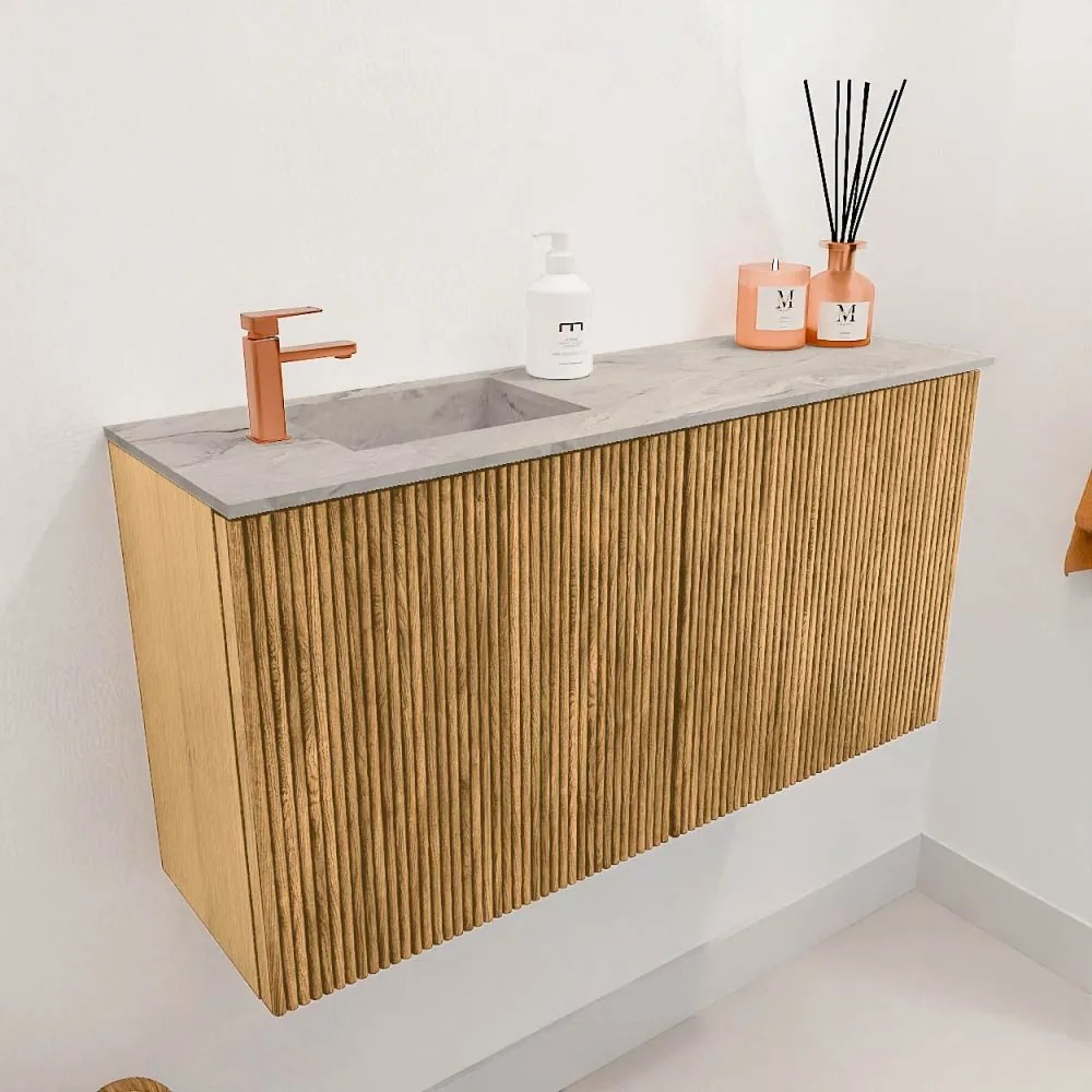 Mondiaz Joya DLux 80cm toiletmeubel oak met wastafel faye links 1 kraangat glace
