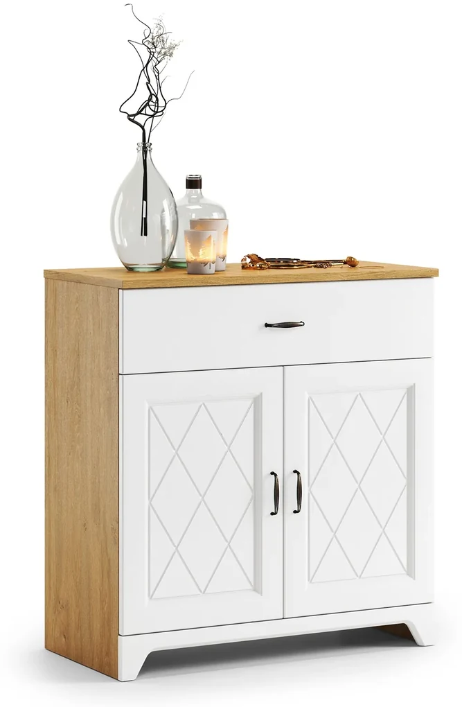 Ladekast PROVENZA KD2SZ1 Steen Eik/Wit Mat - RETRO ONDERKAST MET GROTE LADE