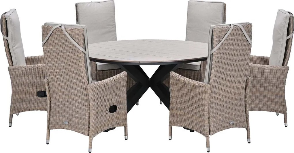 Garden Impressions Collin tuinset 7-delig - Tulli tuintafel Ø148x75 cm light teak vironwood