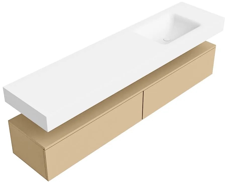 Zaro Alan badmeubel 190cm sand 2 lades met vrijhangende wastafel cloud rechts 1 kraangat talc