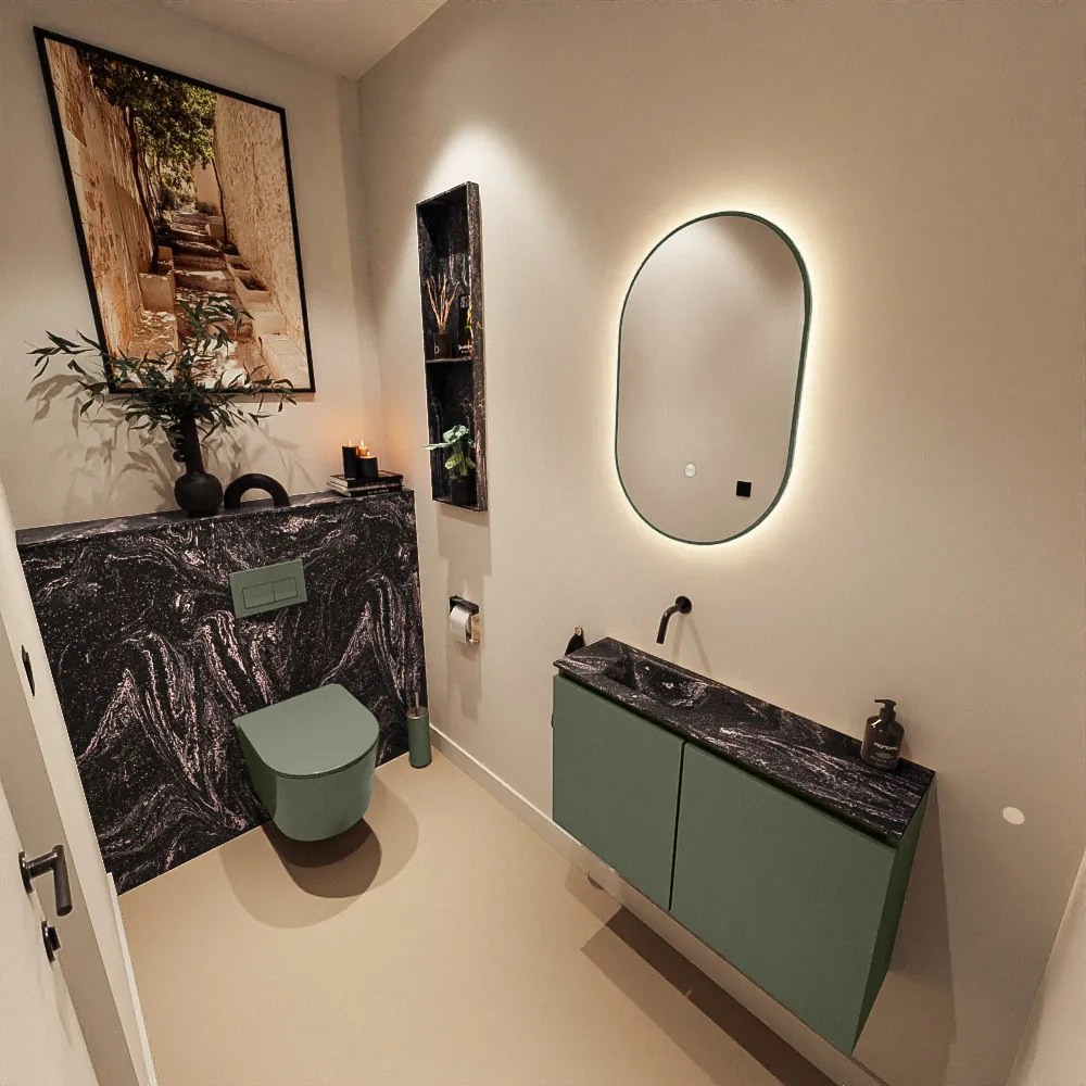 Mondiaz Ture DLux toiletmeubel 80cm army met wastafel lava links zonder kraangat