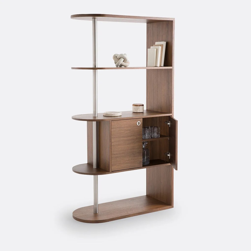 Schap of kamerscherm, walnootfineer en LUXYL staal