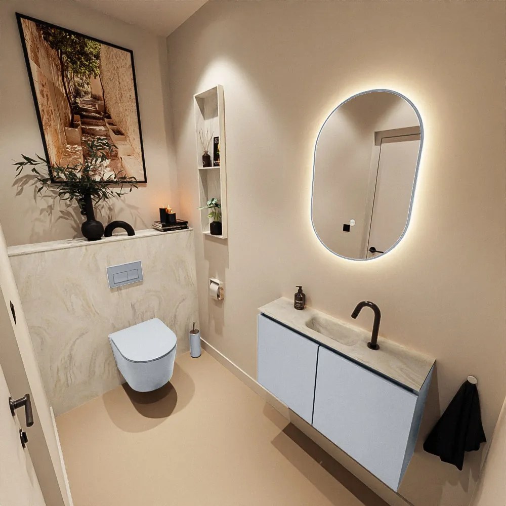 Mondiaz Ture DLux toiletmeubel 80cm clay met wastafel ostra midden met kraangat