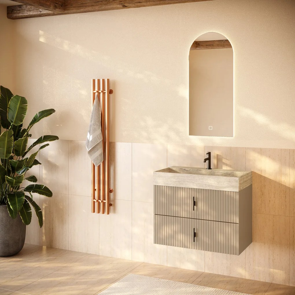 Muebles Murcia badmeubel ribbelfront 80cm macchiato met White Travertin wastafel met kraangat