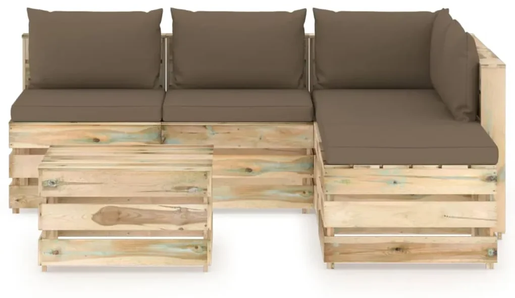 vidaXL 6-delige Loungeset met kussens groen geïmpregneerd hout