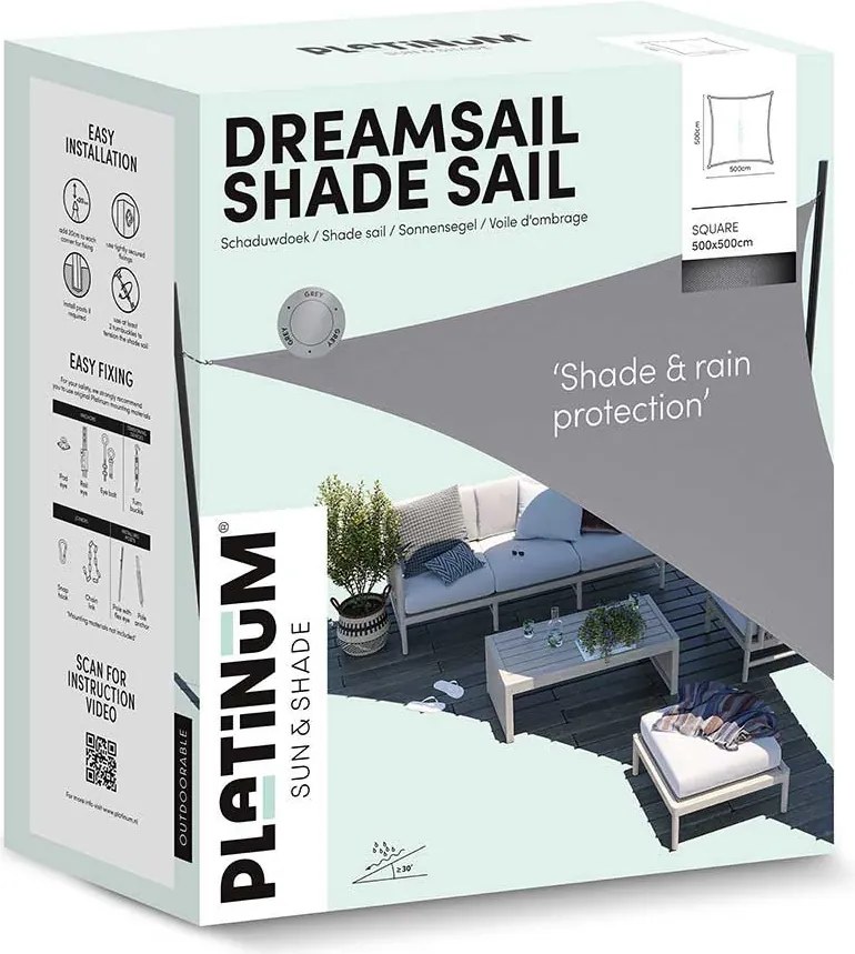 Platinum Dreamsail waterproof schaduwdoek vierkant 5x5x5x5 m - Grijs