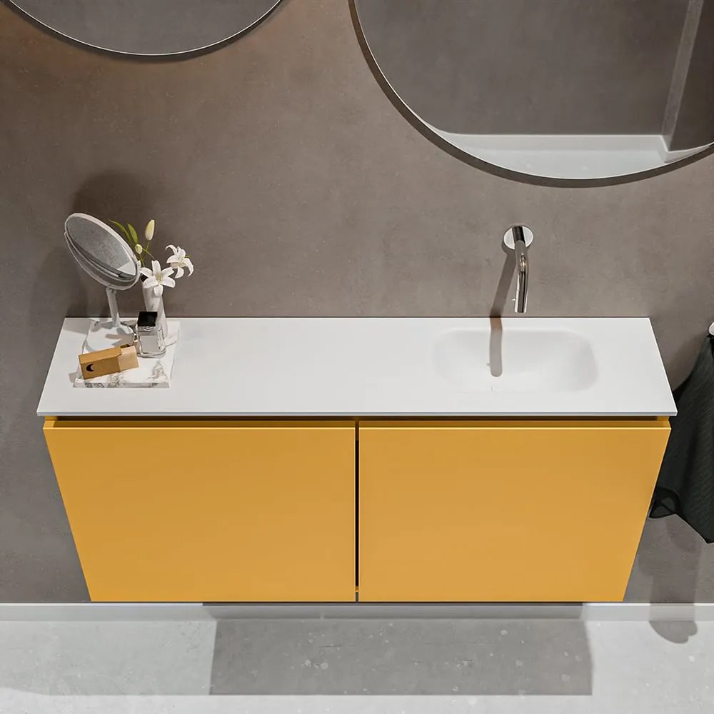 Mondiaz Ture 100cm toiletmeubel ocher met wastafel talc rechts geen kraangat