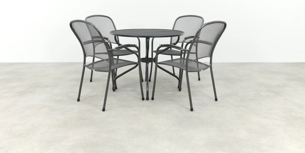 Carlo ronde stapelbare bistroset strekmetaal Ø90 cm. - Antraciet