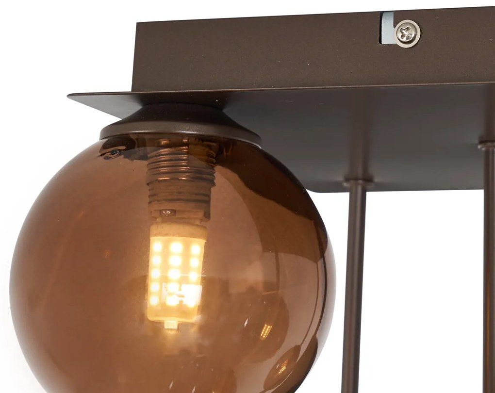 Design plafondlamp brons met brons glas 5-lichts - Athens