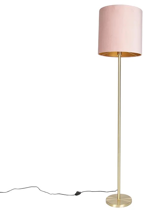 Romantische vloerlamp messing met roze kap 40 cm - Simplo