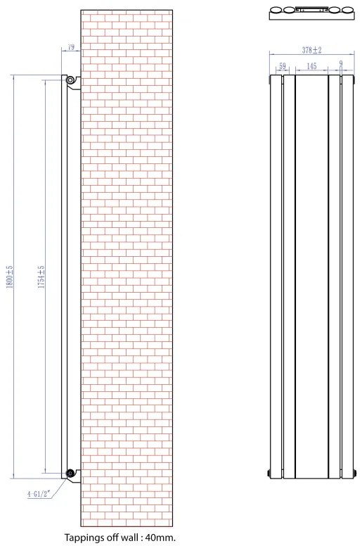 Eastbrook Tunstall radiator met spiegel 40x180cm 705W antraciet