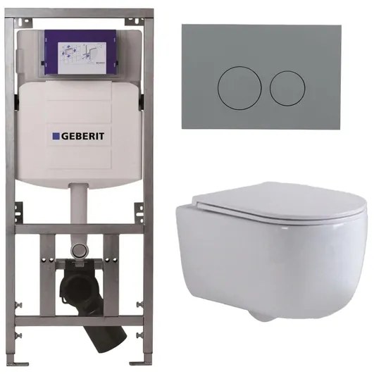 QeramiQ Dely Swirl Toiletset - 36.3x51.7cm - Geberit UP320 inbouwreservoir - met Burda frame - slim zitting - bedieningsplaat licht grijs - ronde knoppen - wit glans 0701131/SW1102374/SW1000766/SW1026256