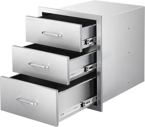 VEVOR Buitenkeukenlades 46x59x59 cm (BxDxH), drievoudige roestvrijstalen grilllades met handgrepen, grilllades voor buitenkeuken of grilleiland, terrasgrillstation, ladekast