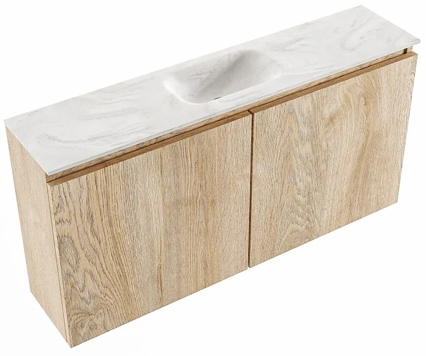 Mondiaz Ture DLux toiletmeubel 100cm washed oak met wastafel ostra midden met kraangat