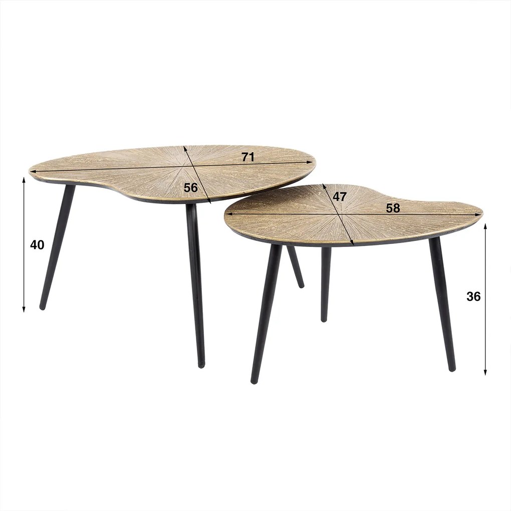 Salontafel Set Niervormig Goud - 71 X 56cm.