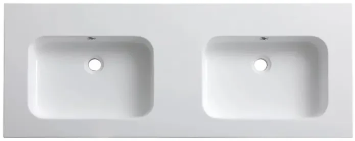 Lambini Designs Eliot dubbele wastafel mineraalmarmer 120cm met 2 kraangaten wit mat