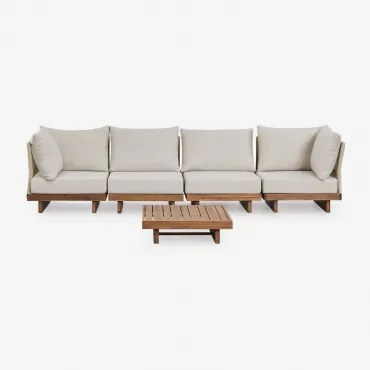 Dailin 4-delige Modulaire Bank Woonkamerset Met 2 Hoekfauteuils En Salontafel In Acaciahout Acacia Bruin - Sklum