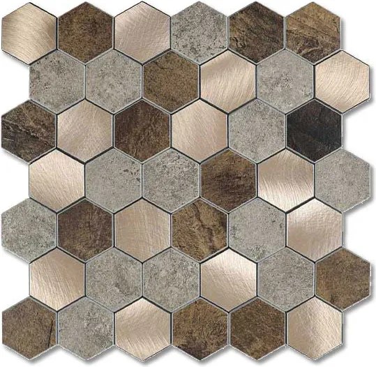 Zelfklevend Mozaiek Hexagon Koper V-Groef - 30.5 cm x 30.5 cm x 0.40 cm | 0.5 kg | Paneli zelfklevende steenstrips