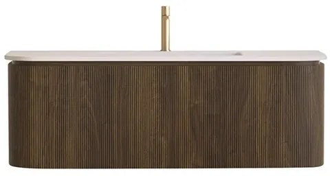 Lambini Designs Eleganza rond badmeubel 120cm dark walnut met ribbelfront en wastafel met kraangat