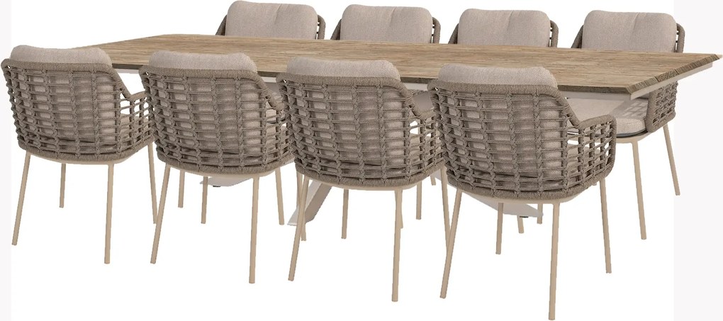 Taste by 4 Seasons Puglia tuinset latte met Minerva tafel met Robusto teak blad 280 cm Tuinset   taupe weerbestendig