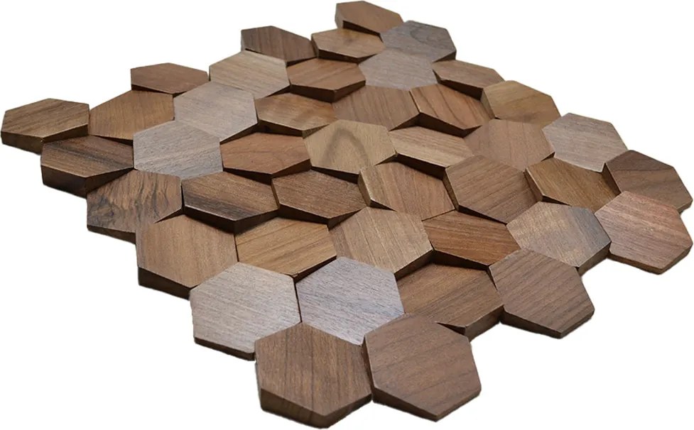 Houten Mozaïekpaneel | Walnoot Velvet | 31×30 cm | Hout | Tegel