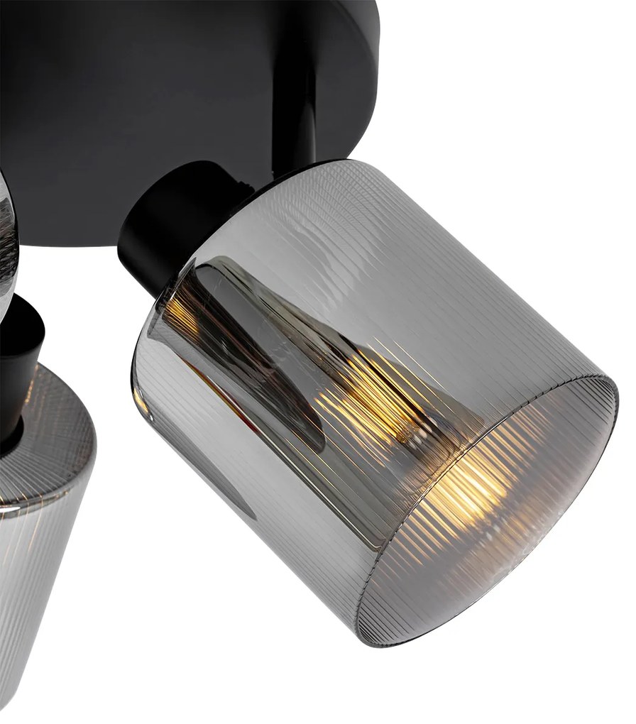 Plafondspot zwart met smoke glas rond 3-lichts verstelbaar - Laura