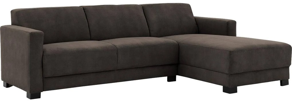 Goossens Bank My Style donkerbruin, microvezel, 2,5-zits, stijlvol landelijk met chaise longue rechts