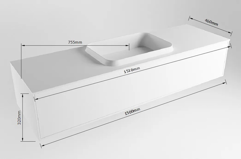 Mondiaz Erin 150cm badmeubel Underlayment met 1 lade en witte wastafel midden 1 kraangat