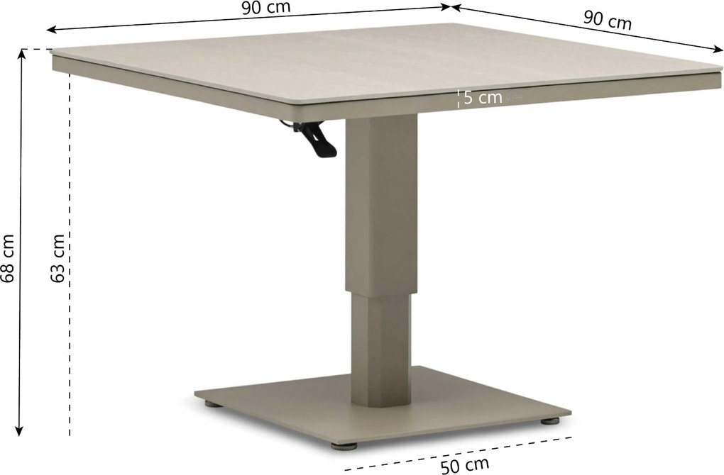 Tuintafel   90 x 90 cm  Zand/Beige   Tivano in hoogte verstelbare
