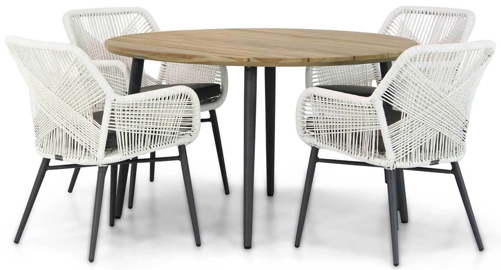 Tuinset Ronde Tuintafel 4 personen 130 cm Rope Wit Lifestyle Garden Furniture Advance/Montana