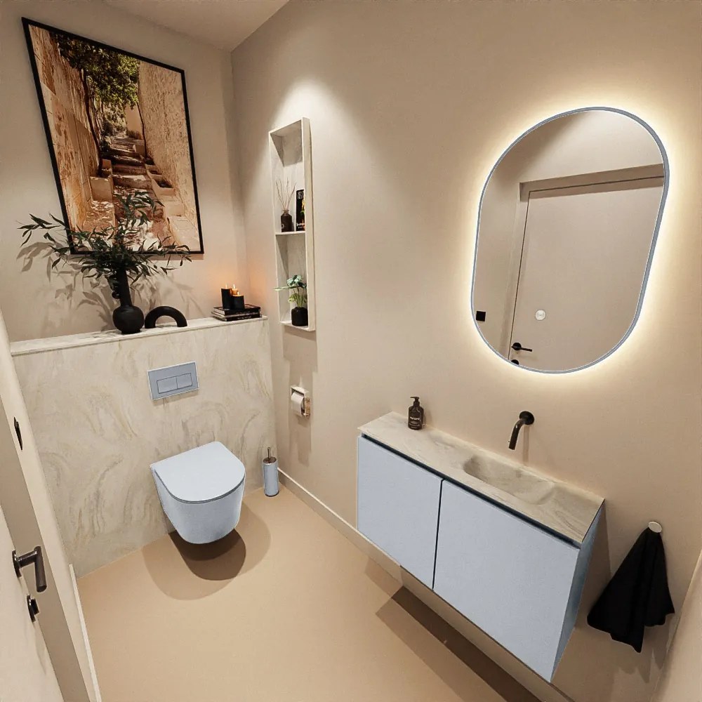 Mondiaz Ture DLux toiletmeubel 80cm clay met wastafel ostra rechts zonder kraangat