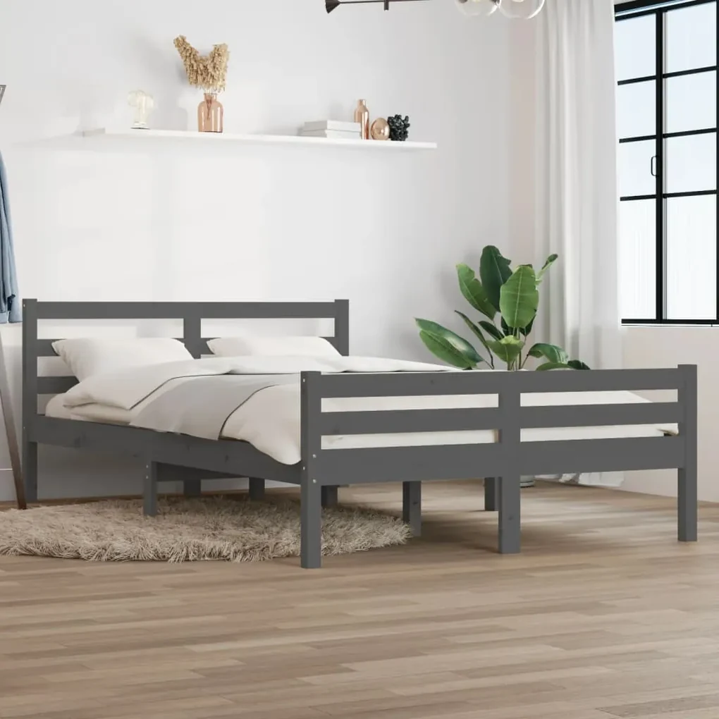 vidaXL Bedframe massief hout grijs 120x200 cm