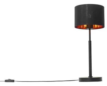 Moderne tafellamp stoffen kap zwart met goud - VT 1