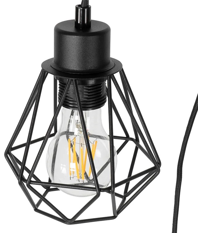 Landelijke vloerlamp zwart met hout 2-lichts - Chon