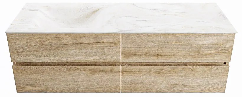 Mondiaz Vica DLux badmeubel 150cm washed oak 4 lades met wastafel ostra links 1 kraangat