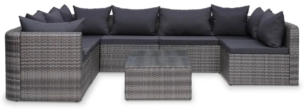 vidaXL 8-delige Loungeset met kussens poly rattan grijs