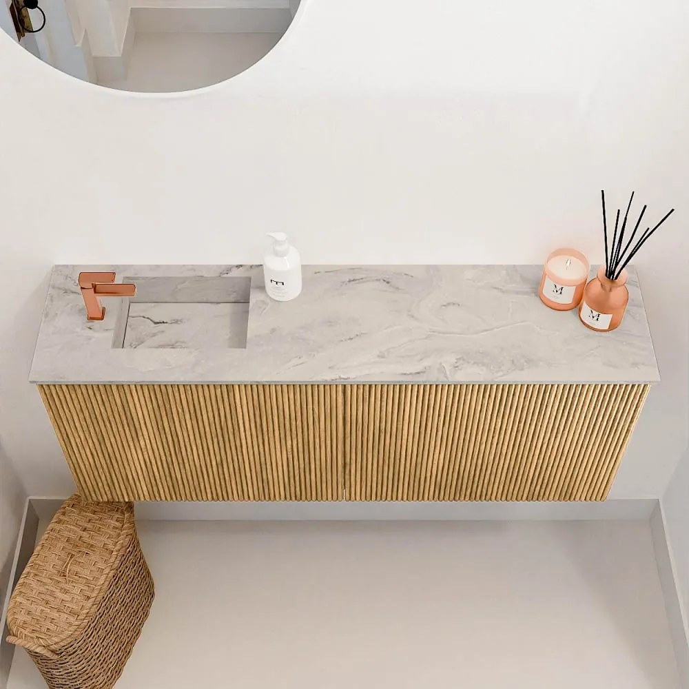 Mondiaz Joya DLux 100cm toiletmeubel oak met wastafel faye links 1 kraangat glace