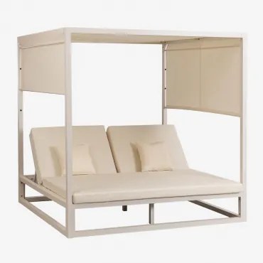 Liggend Balinees Bed In Aluminium En Nasau-stof Gardenia Wit - Sklum