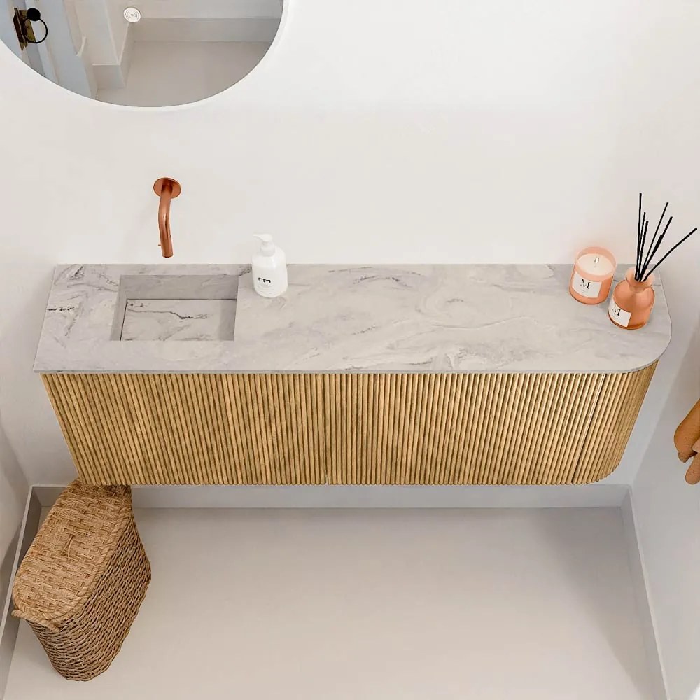 Mondiaz Joya DLux 110cm toiletmeubel ronding rechts oak met wastafel faye links zonder kraangat glace