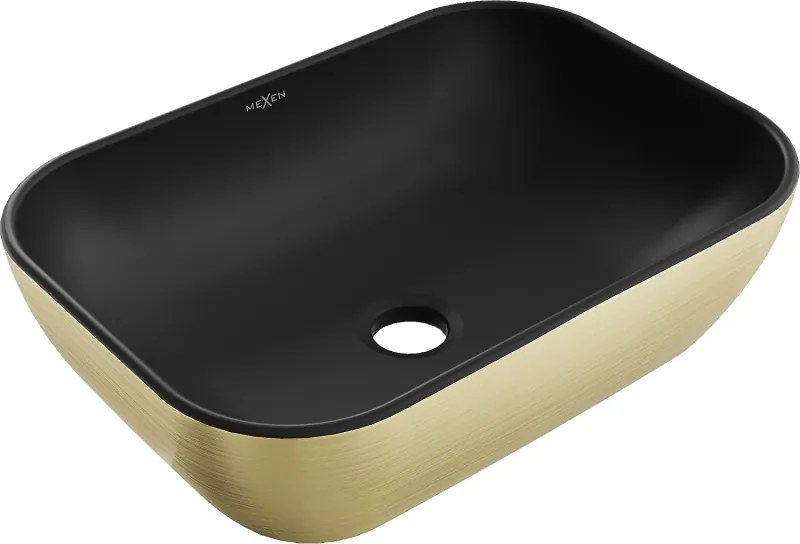Mexen Rita opzetwastafel 45 x 32 cm, zwart mat/gouden lijn patroon - 21084577