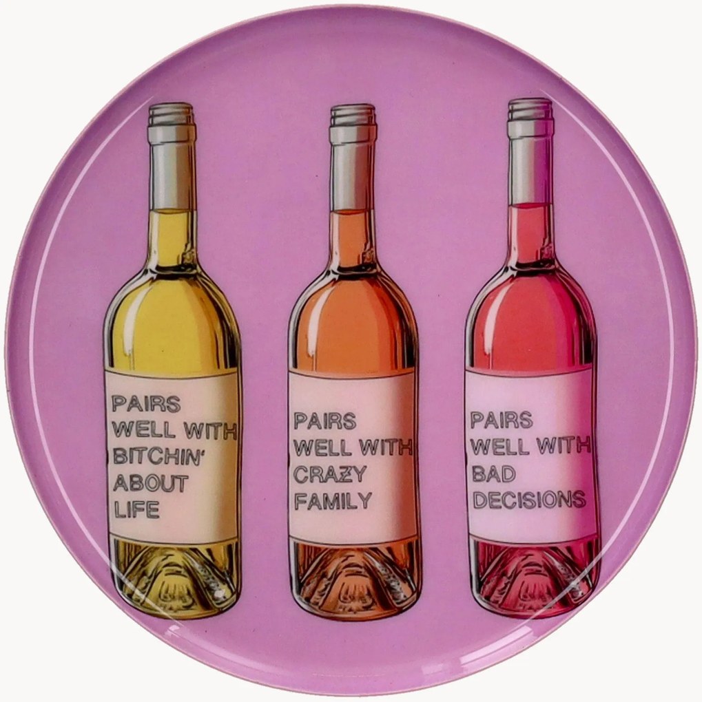Handgemaakt decoratief dienblad Love Trays, motief: wijnflessen